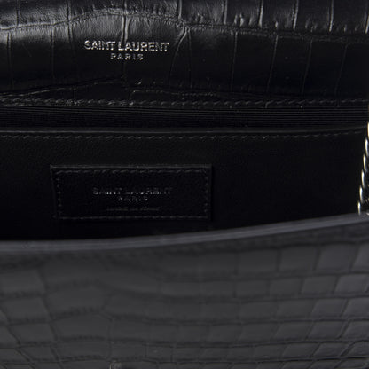 Saint Laurent Calfskin Crocodile Embossed Small Classic Monogram Kate Tassel Satchel Black 9 of 11