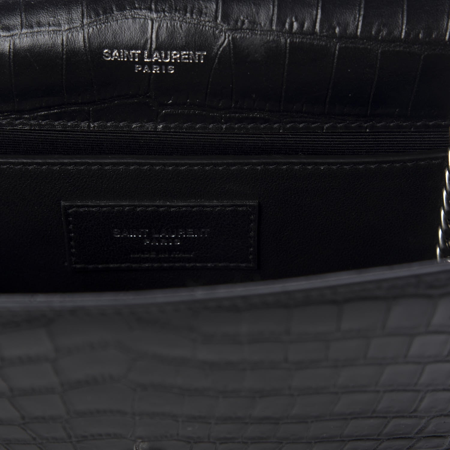 Saint Laurent Calfskin Crocodile Embossed Small Classic Monogram Kate Tassel Satchel Black 9 of 11