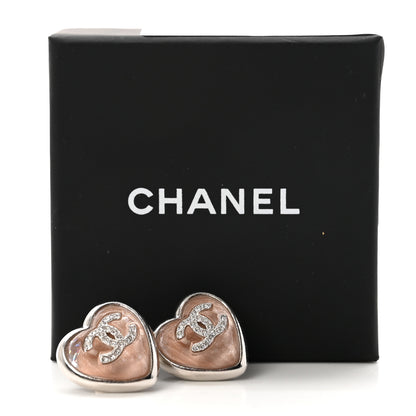 Chanel Resin Crystal CC Heart Earrings Pink Silver 5 of 5
