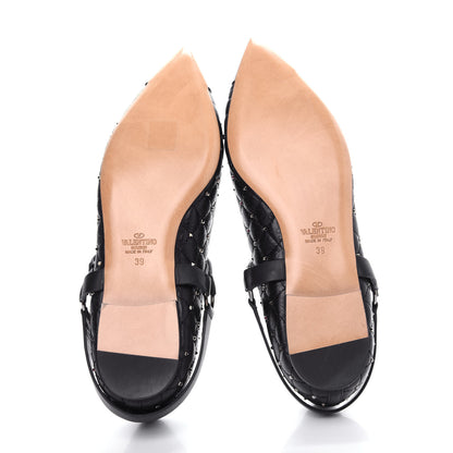 Valentino Garavani Crackled Lambskin Rockstud Spike Captoe Ballerina Flats 39 Black 6 of 11
