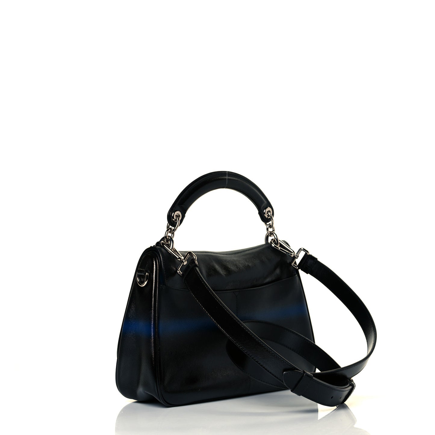 Grained Calfskin Stripe Dune Flap Black