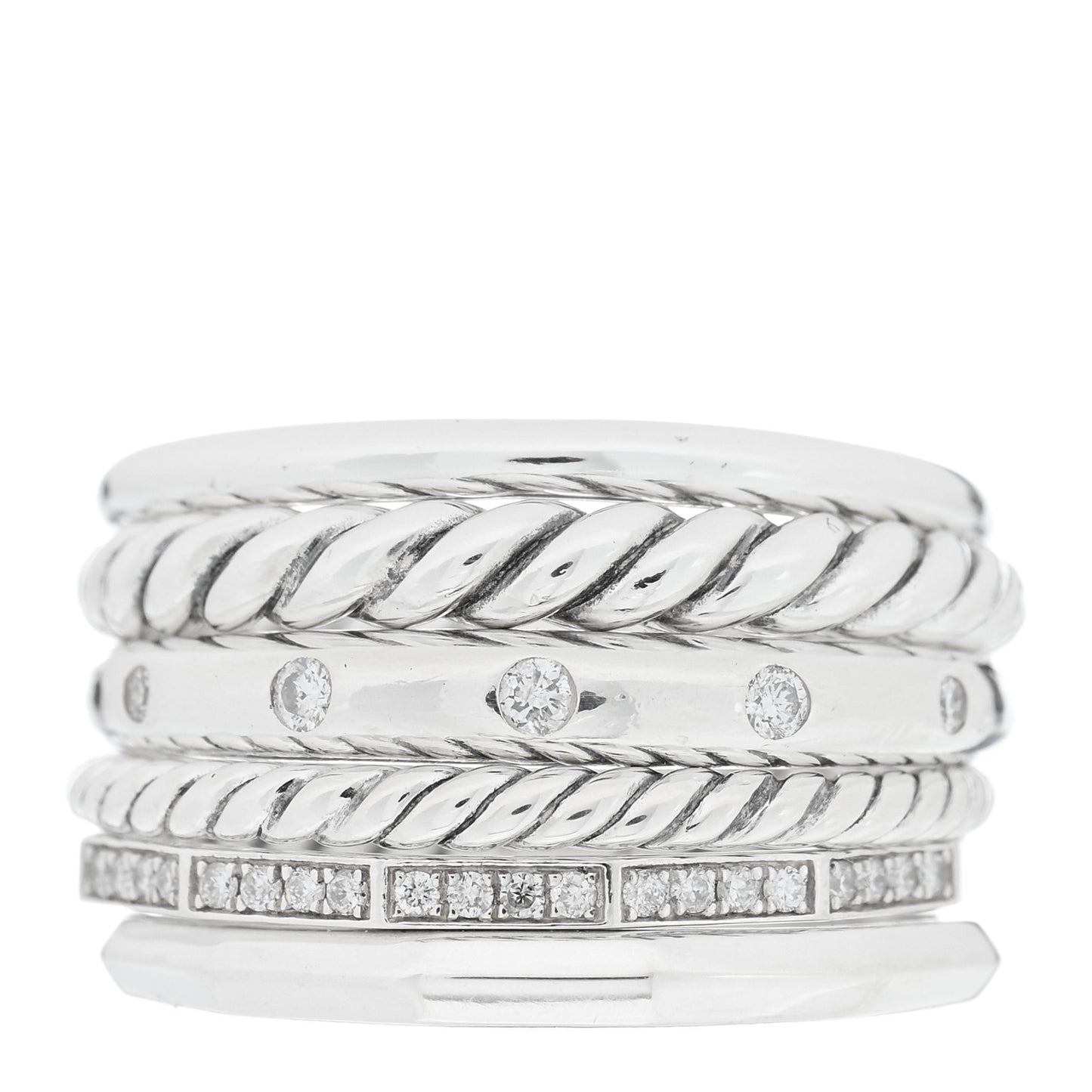 Sterling Silver Diamond 16mm Stax Wide Stacked Ring 58 8.25