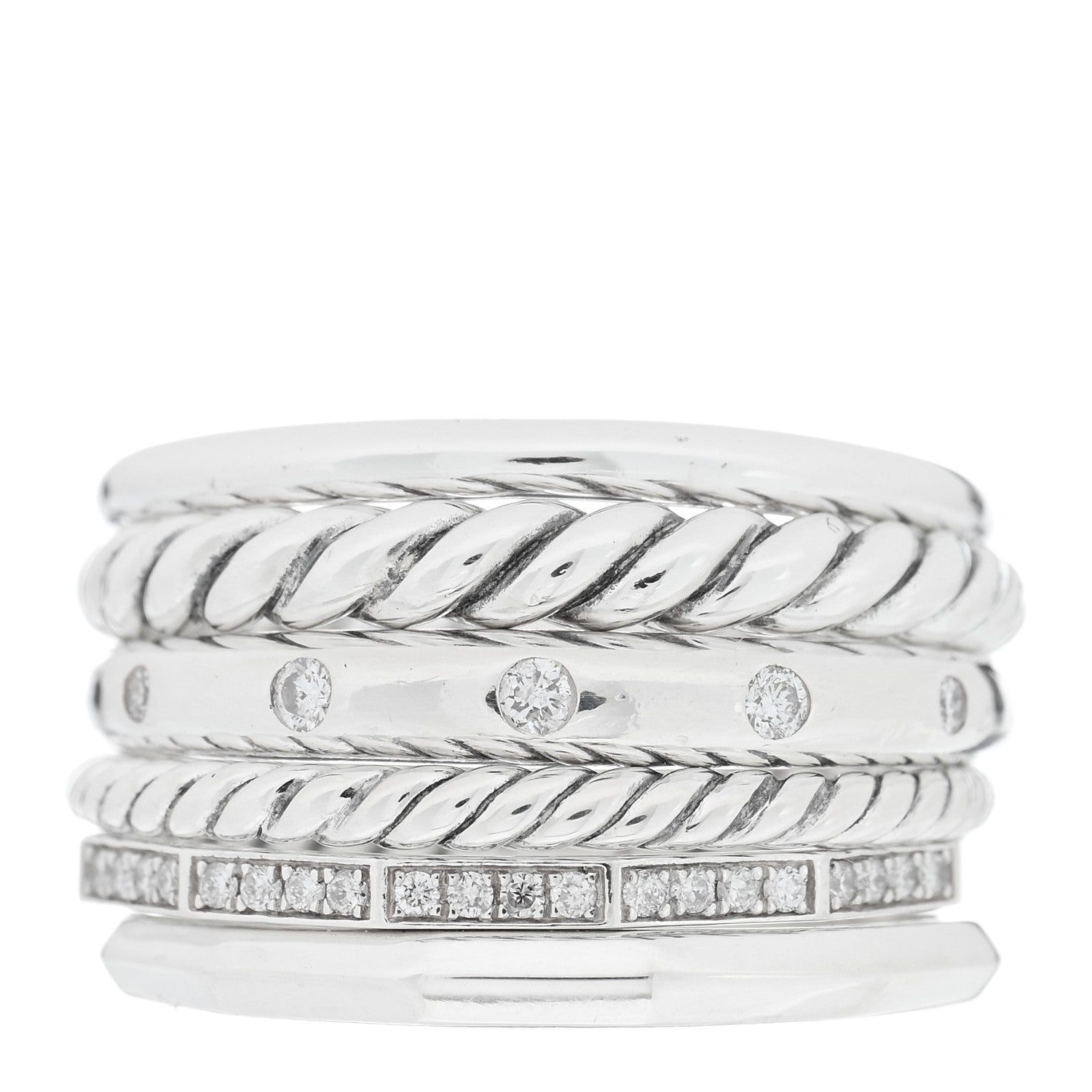 David Yurman Sterling Silver Diamond 16mm Stax Wide Stacked Ring 58 8.25 1 of 5