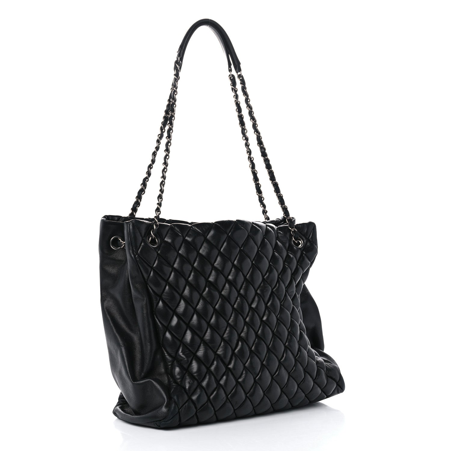 Chanel Lambskin Quilted Medium New Bubble North South Tote Black 3 of 16