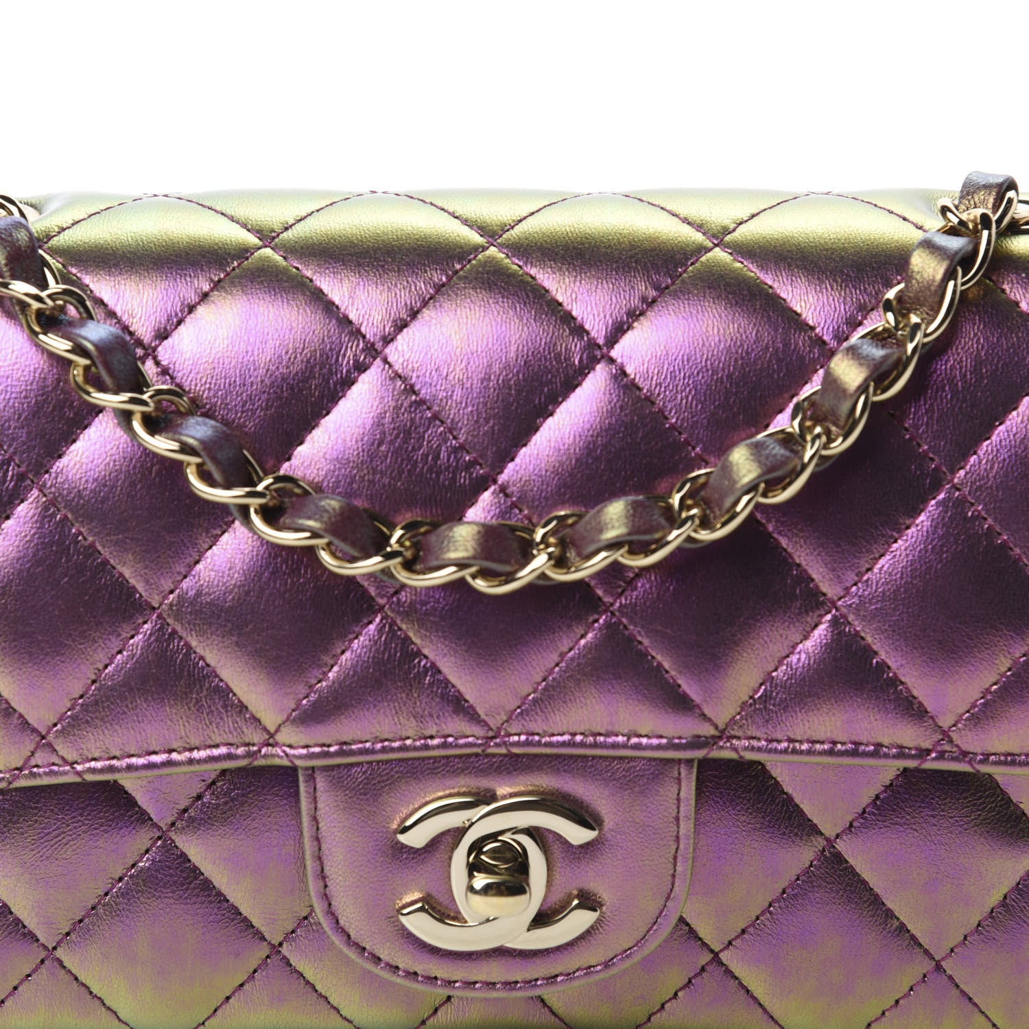 Chanel Iridescent Lambskin Quilted Mini Rectangular Flap Purple 10 of 10