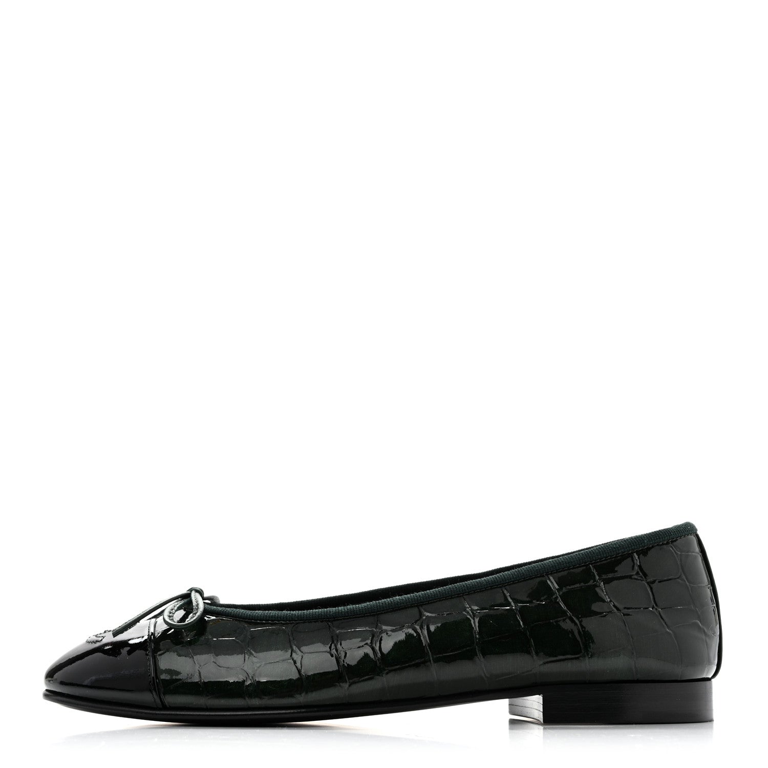 Chanel Patent Calfskin Crocodile Embossed Ballerina Flats 37 Dark Green Black 1 of 10