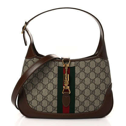 Gucci GG Supreme Monogram Azalea Calfskin Web Small Jackie 1961 Hobo Beige Ebony Brown Sugar 1 of 9