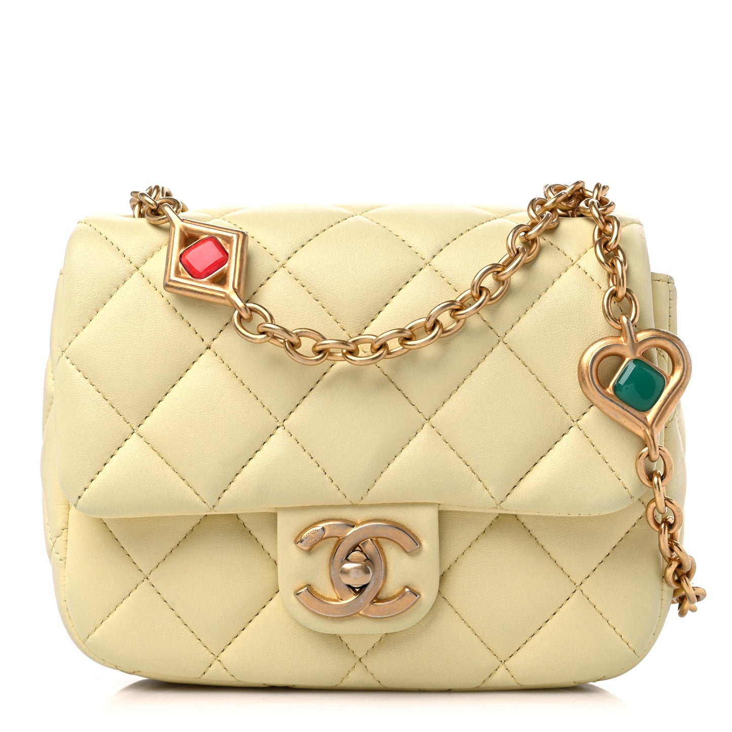 Lambskin Quilted Enamel Chain Mini Flap Yellow