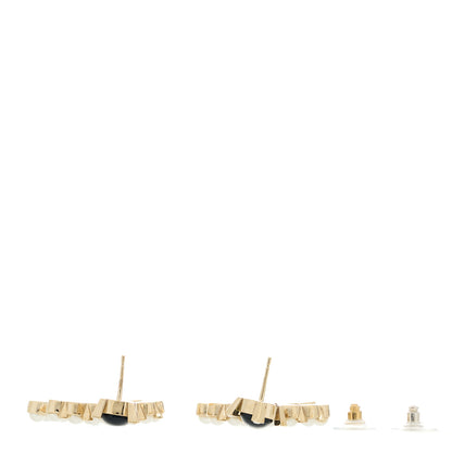 Chanel Resin Crystal Pearl CC Drop Earrings Black Gold 3 of 5