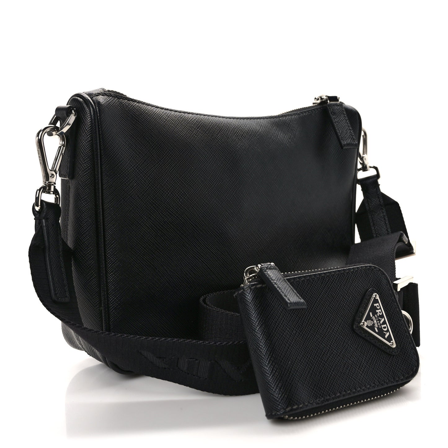 Saffiano Travel Pocket Zippered Shoulder Bag Black