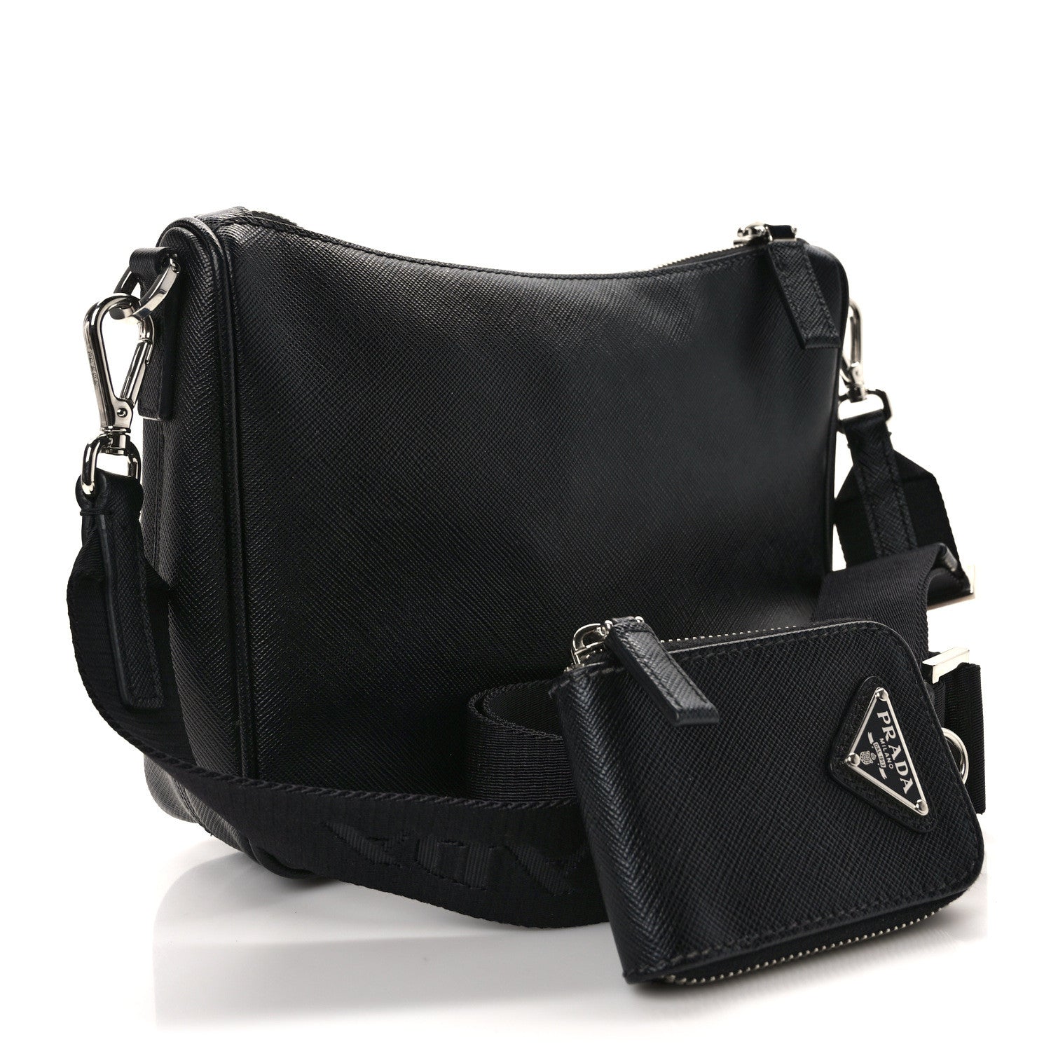 Prada Saffiano Travel Pocket Zippered Shoulder Bag Black 3 of 12