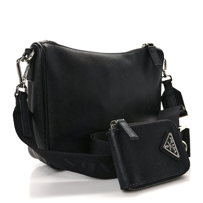 Prada Saffiano Travel Pocket Zippered Shoulder Bag Black 3 of 12
