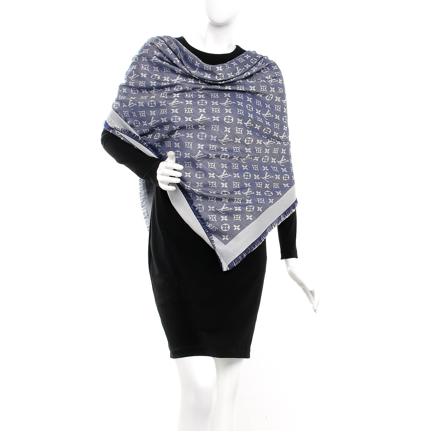Louis Vuitton Silk Wool Monogram Denim Shawl Blue 2 of 4