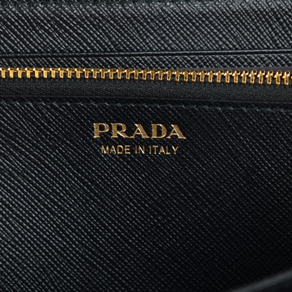 Prada Saffiano Triangle Large Zip Around Travel Wallet Nero Black 6 of 6
