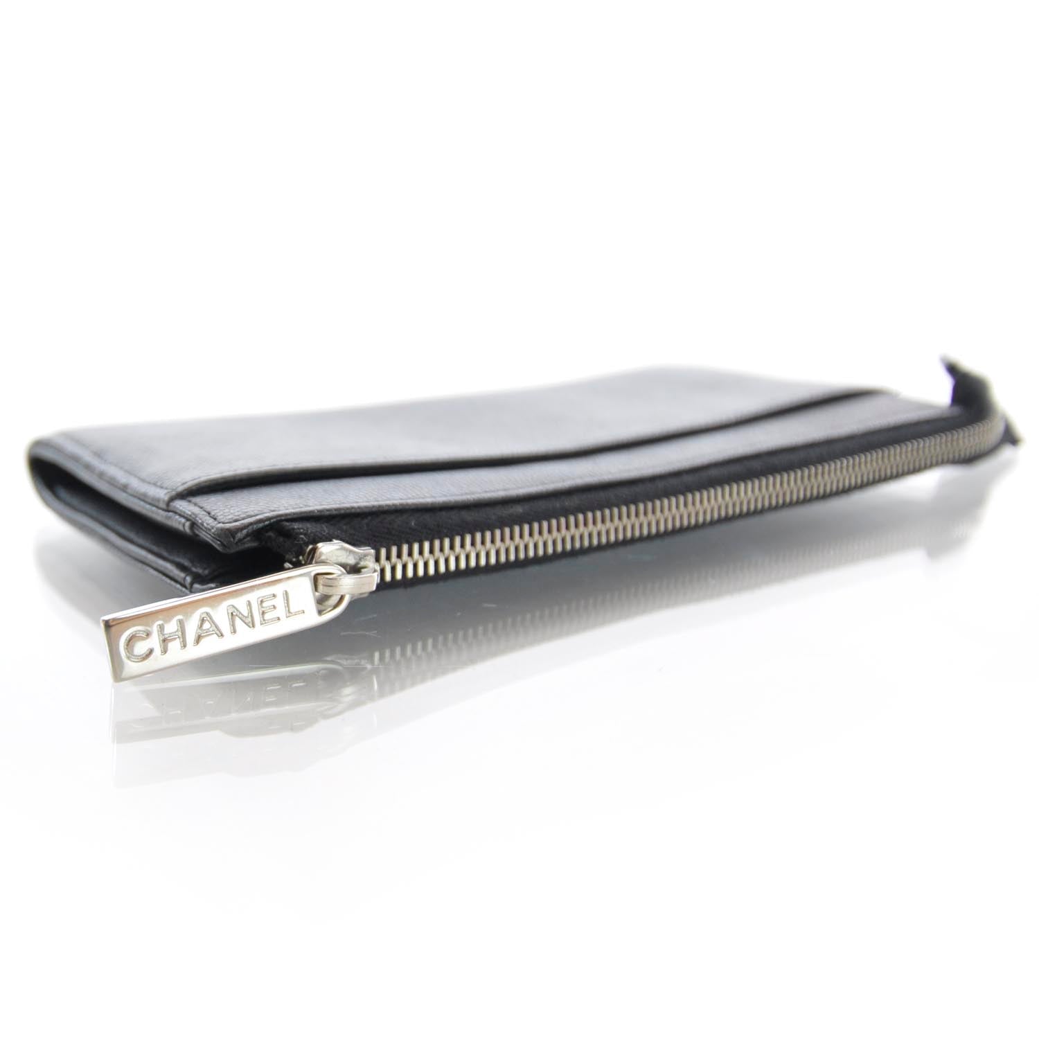 Chanel Caviar Zip Around Pouch Wallet Black 4 of 8