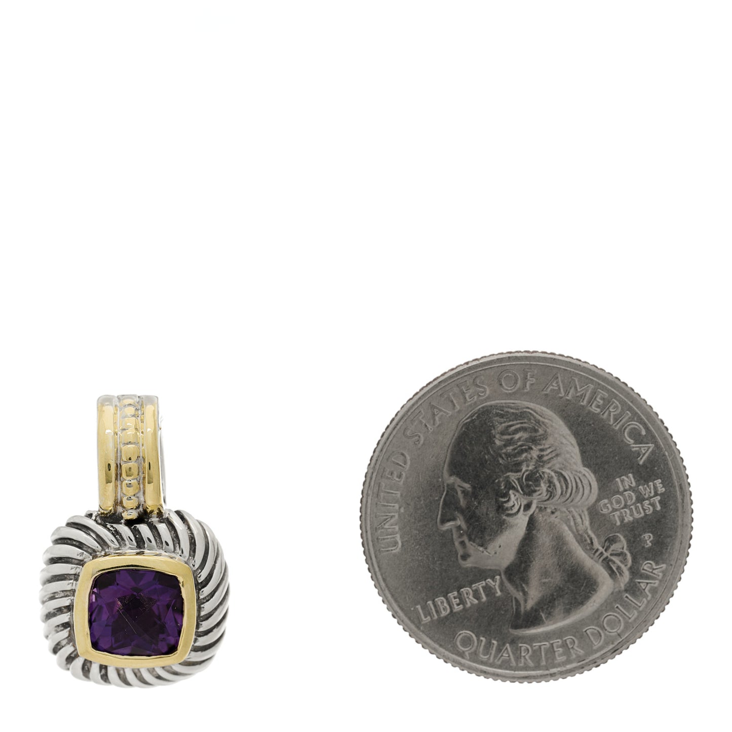 Sterling Silver 14K Yellow Gold Amethyst 7mm Albion Enhancer Pendant