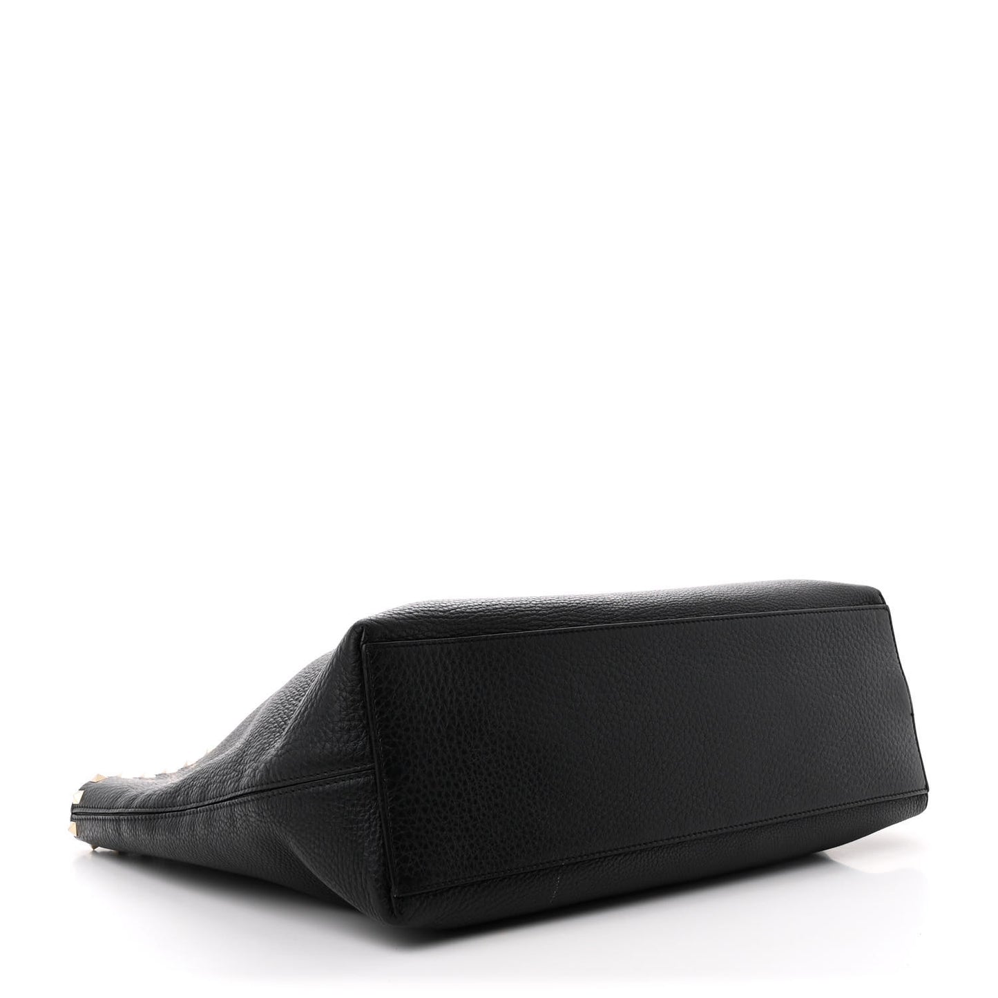 Grained Calfskin Rockstud Shoulder Tote Black