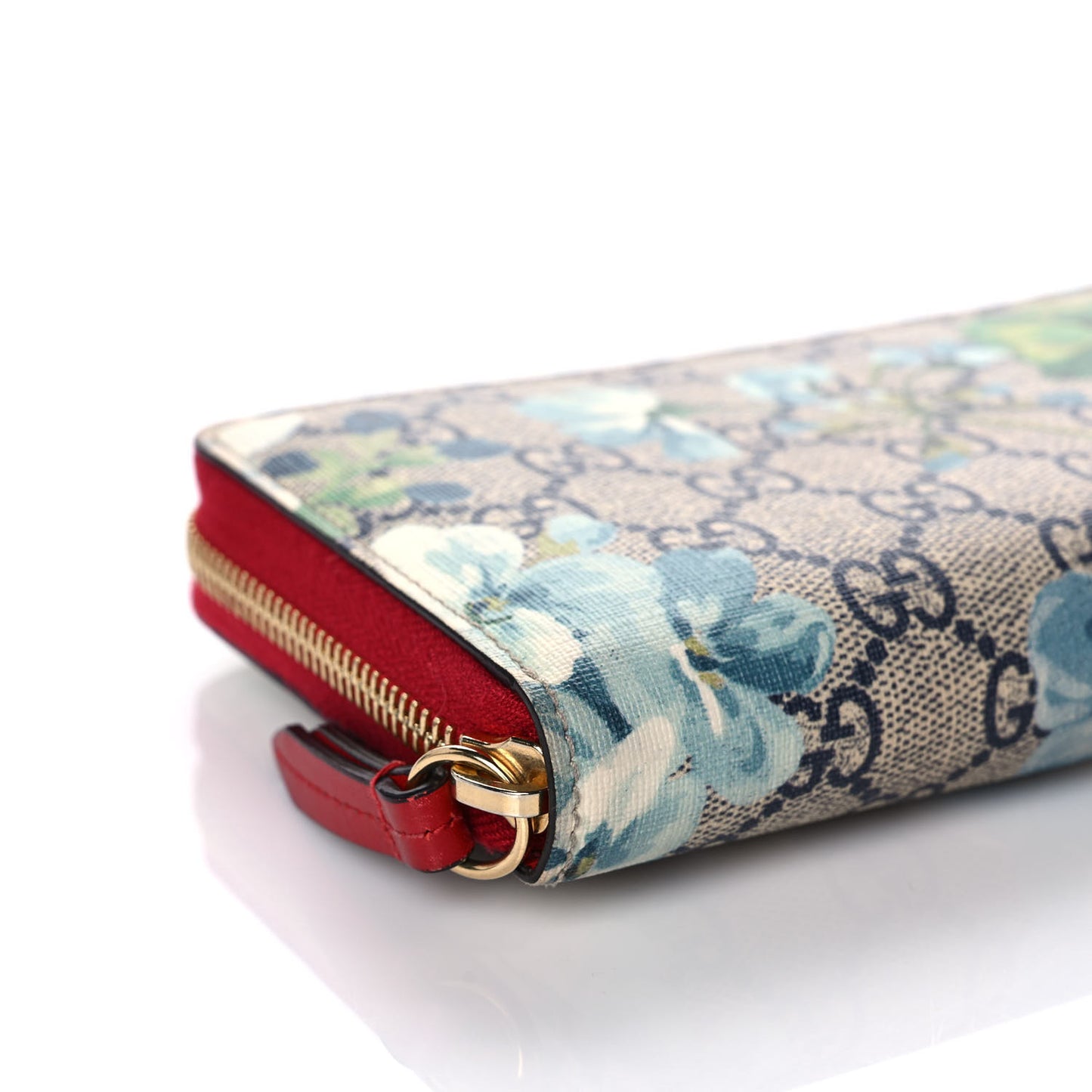 GG Supreme Monogram Blooms Zip Around Wallet Blue Red