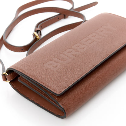 Burberry Grained Calfskin Embossed Logo Henley Wallet On Chain Tan 8 of 9