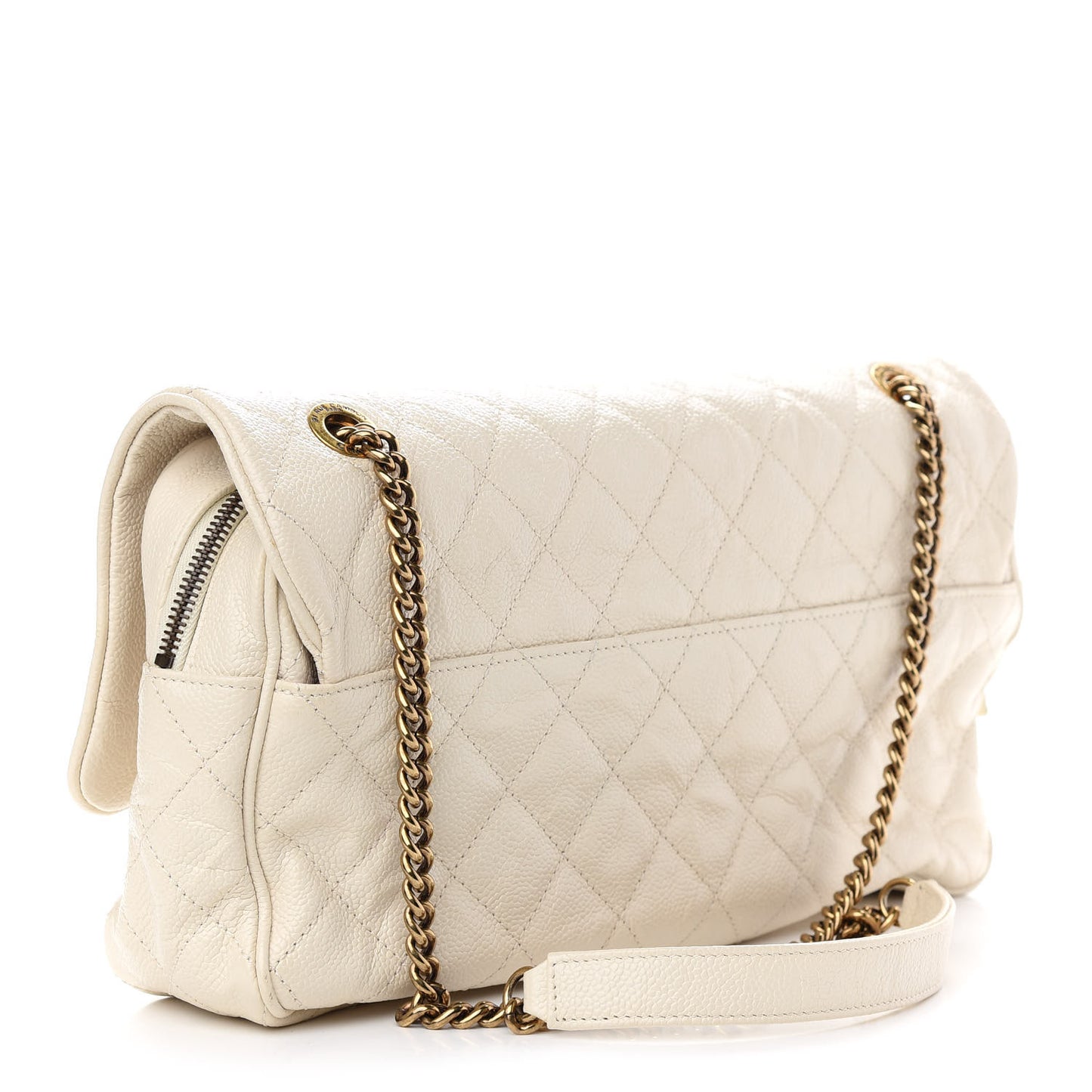 Crumpled Grained Calfskin Quilted Large Shiva Flap Dark White