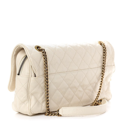 Chanel Crumpled Grained Calfskin Quilted Large Shiva Flap Dark White 3 of 9