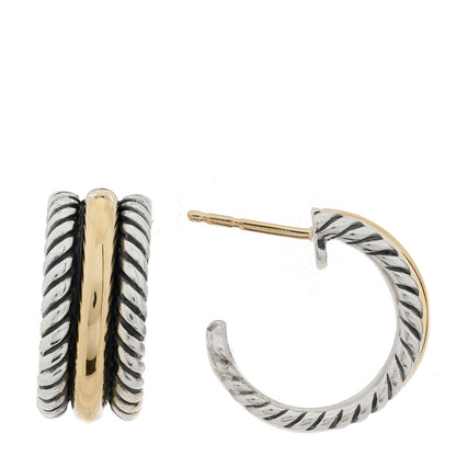 David Yurman Sterling Silver 14K Yellow Gold 16mm Cable Classics Hoop Earrings 1 of 4