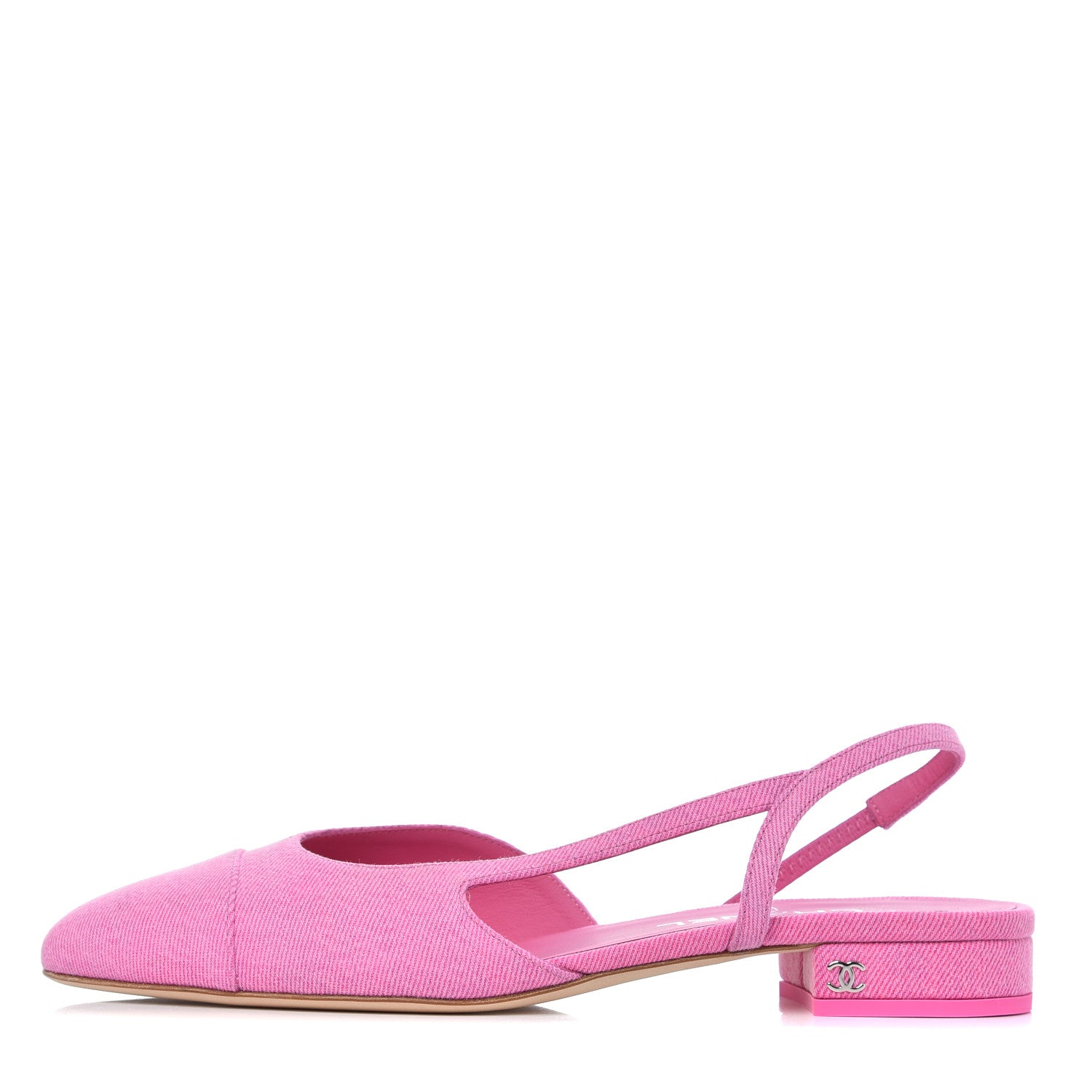 Chanel Denim Cap Toe CC Slingback Flat 39.5 Neon Pink 1 of 9