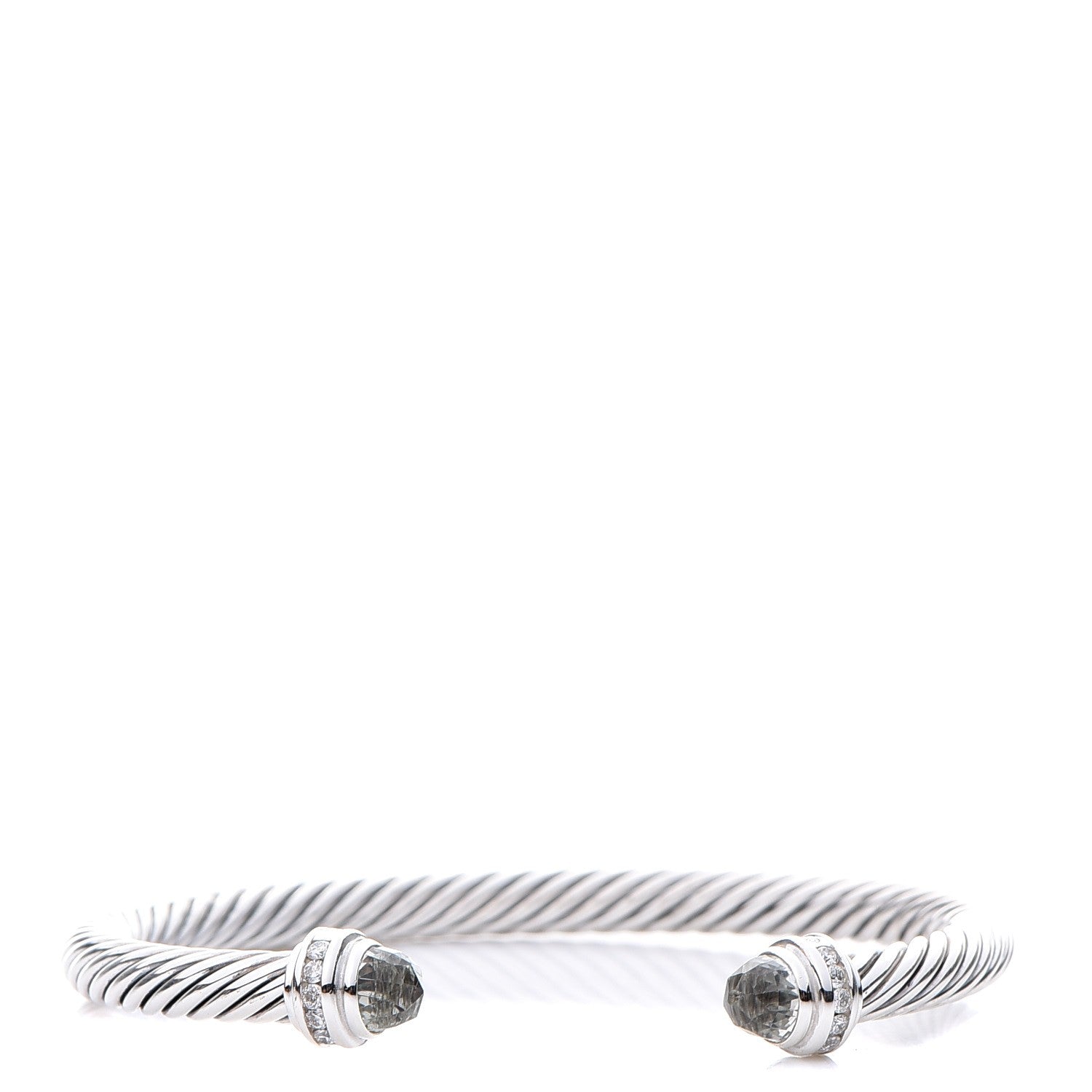David Yurman Sterling Silver Diamond Prasiolite 5mm Cable Classics Princess Bracelet 1 of 6