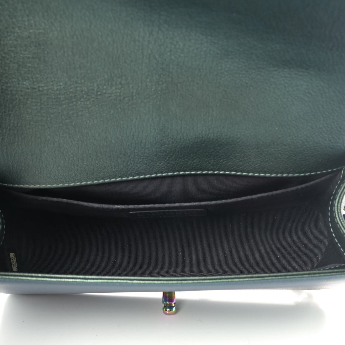 Iridescent Goatskin Quilted Medium Boy Flap Green
