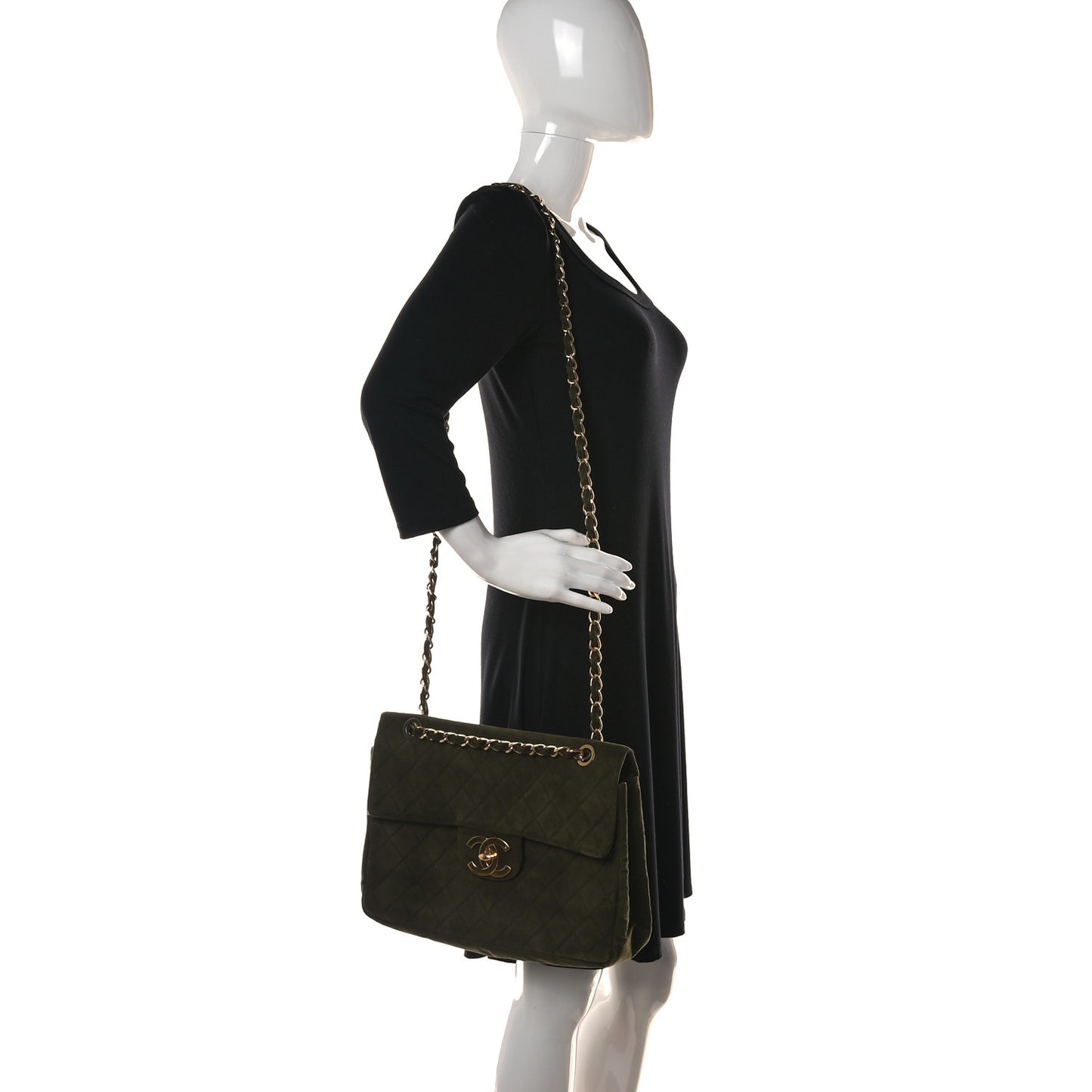 Suede Quilted Jumbo XL Single Flap Green