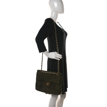 Chanel Suede Quilted Jumbo XL Single Flap Green 2 of 12
