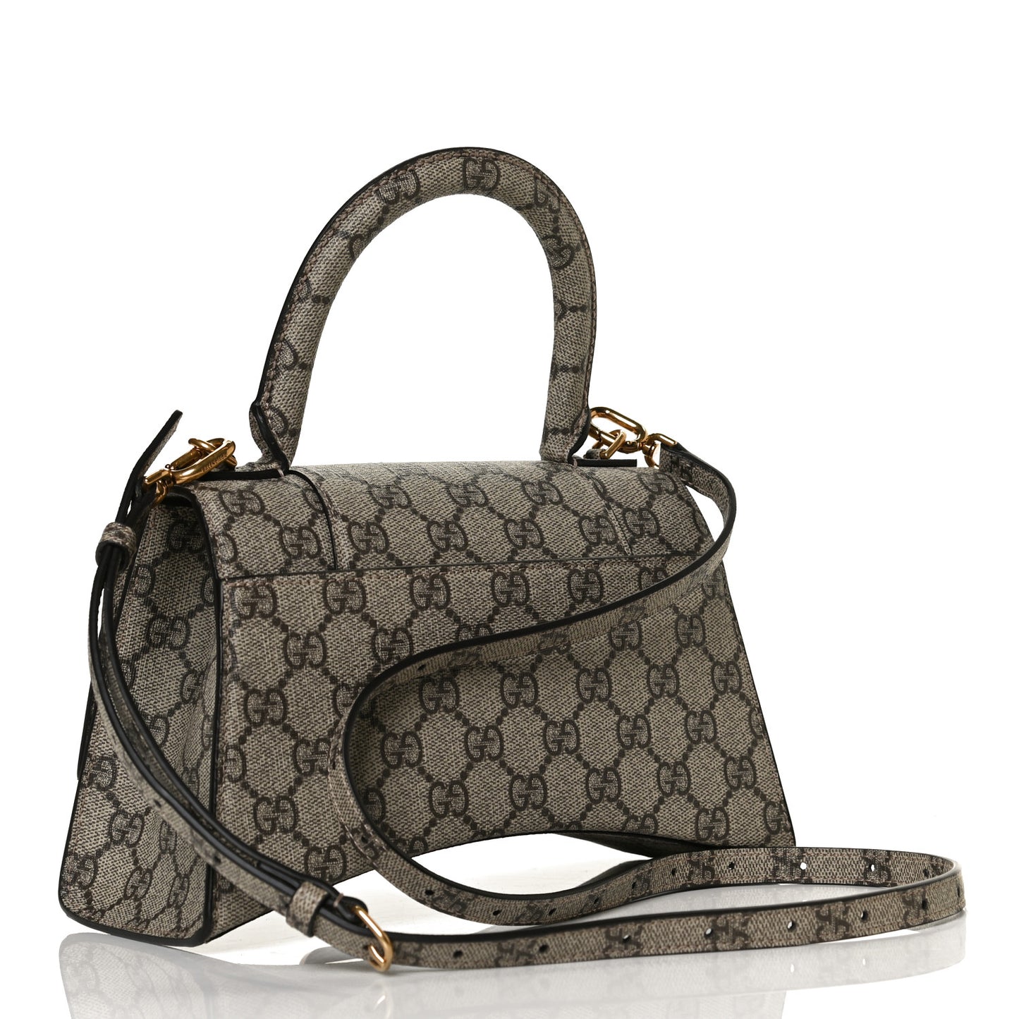 X GUCCI GG Supreme Monogram Small Hourglass Top Handle Bag Beige Ebony
