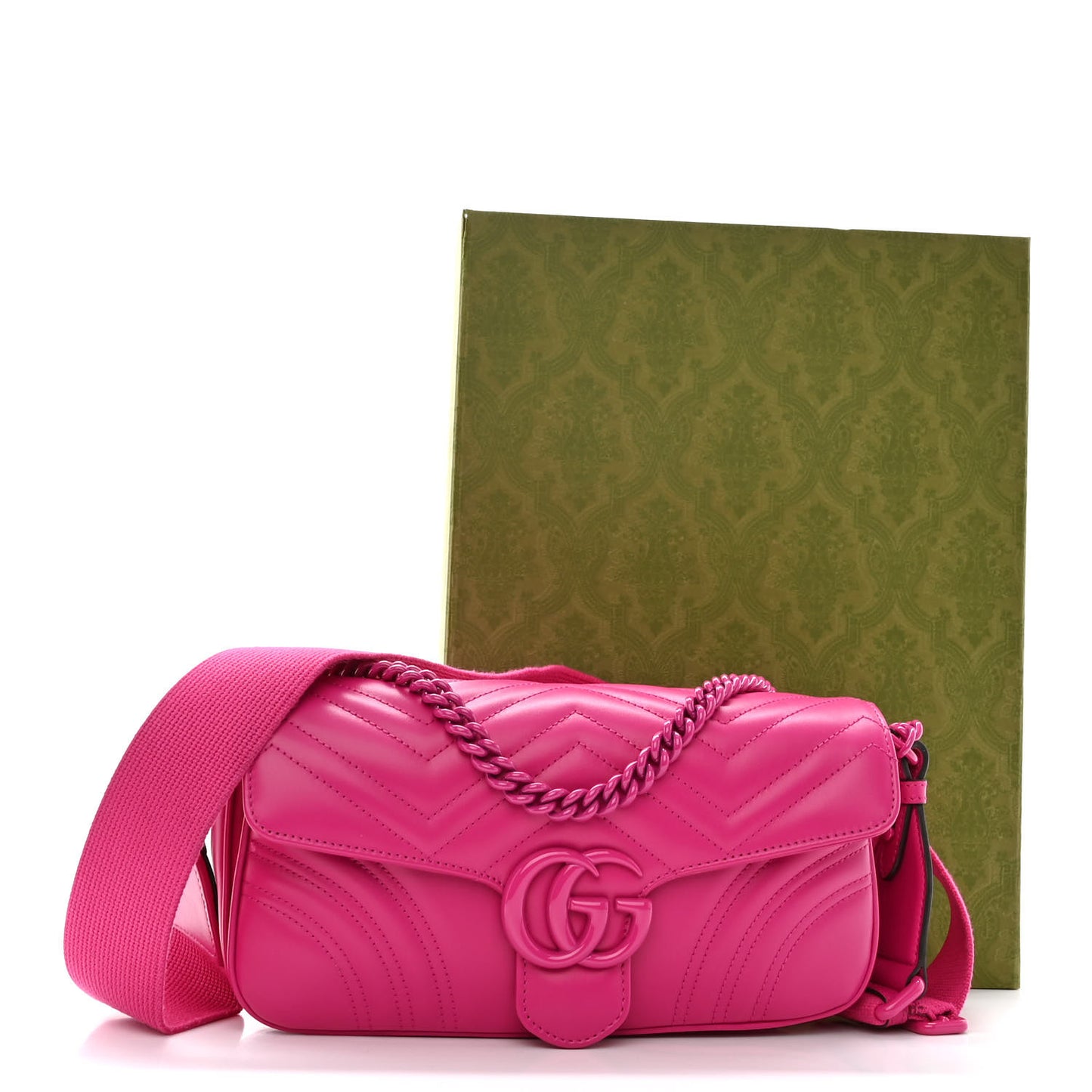 Calfskin Matelasse Monochrome GG Marmont Crossbody Shoulder Bag Classic Fuxia