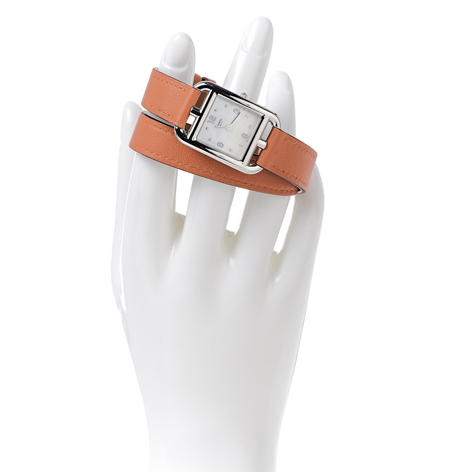 Hermes Stainless Steel Swift Diamond Mother of Pearl 23mm Cape Cod Double Tour Quartz Watch Orange 2 of 8