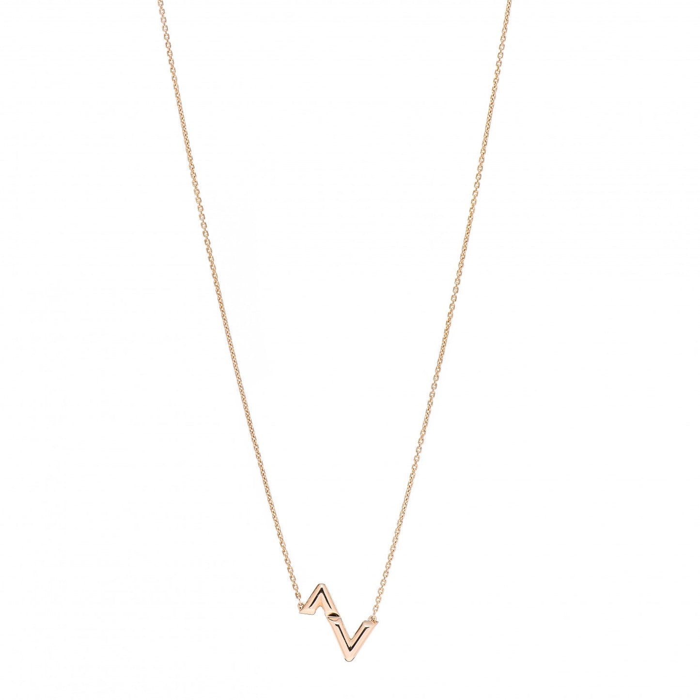18K Pink Gold LV Volt Upside Down Pendant Necklace