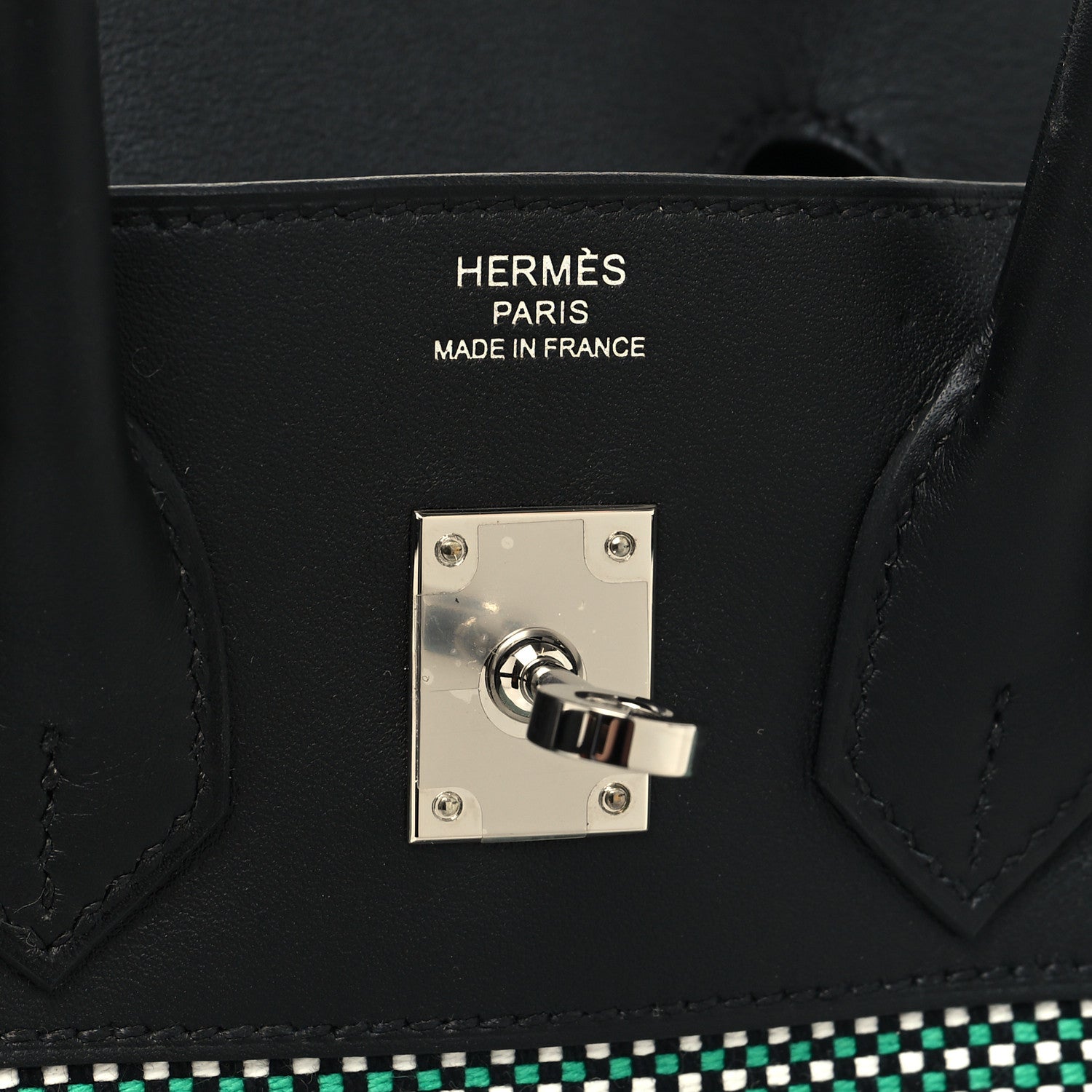 Hermes Toile Quadrille Swift Birkin 25 Black Menthe 6 of 13
