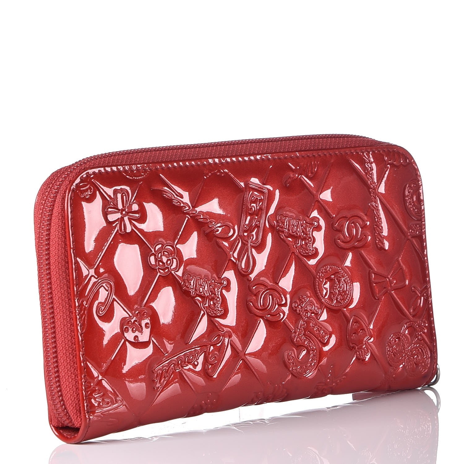 Chanel Patent Calfskin Lucky Symbols Zip Around Wallet Red 3 of 12