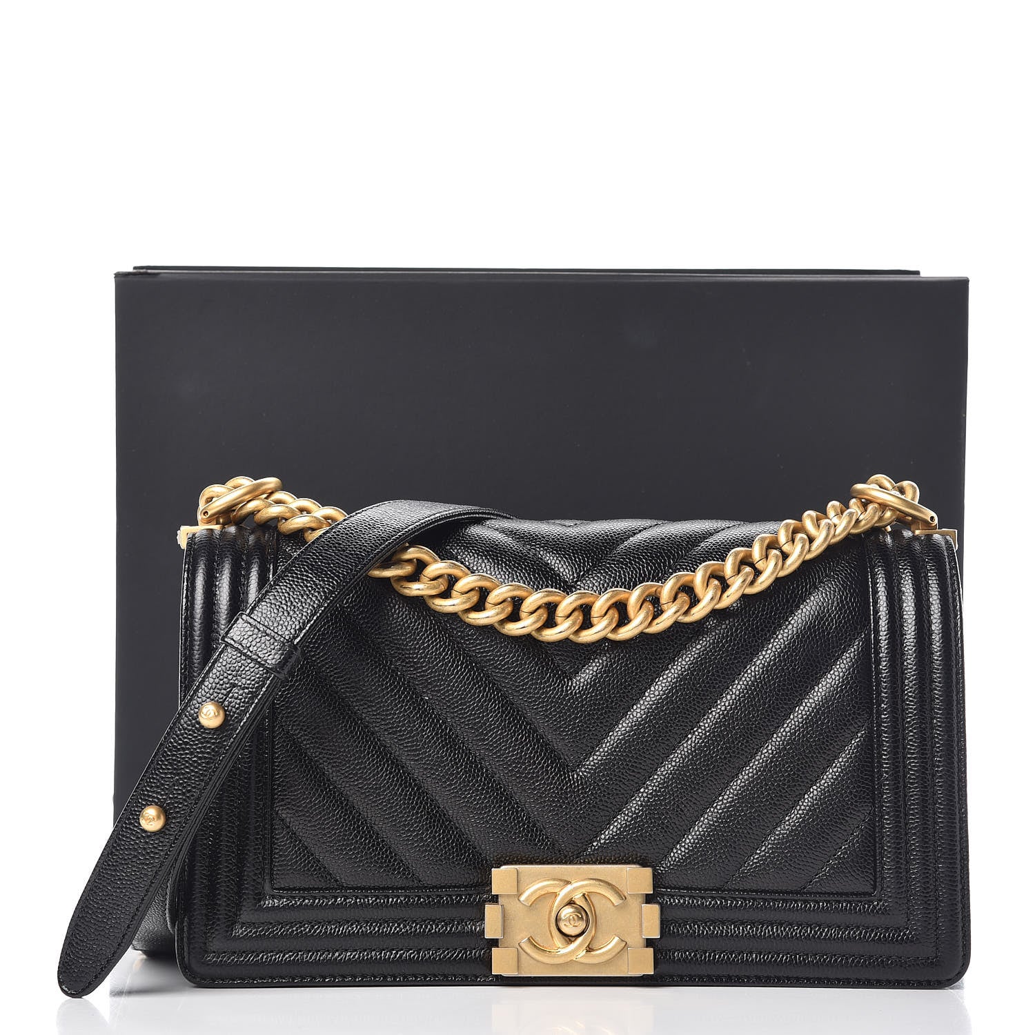 Chanel Caviar Chevron Quilted Medium Boy Flap Black 11 of 11