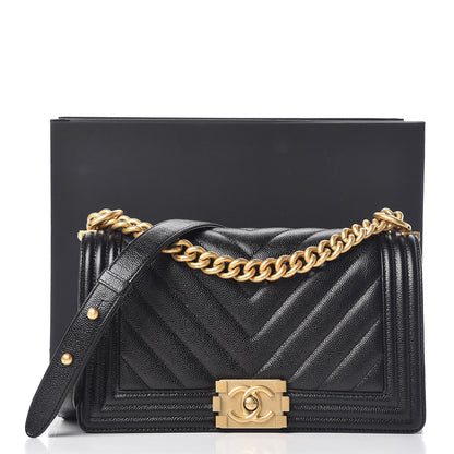 Chanel Caviar Chevron Quilted Medium Boy Flap Black 11 of 11