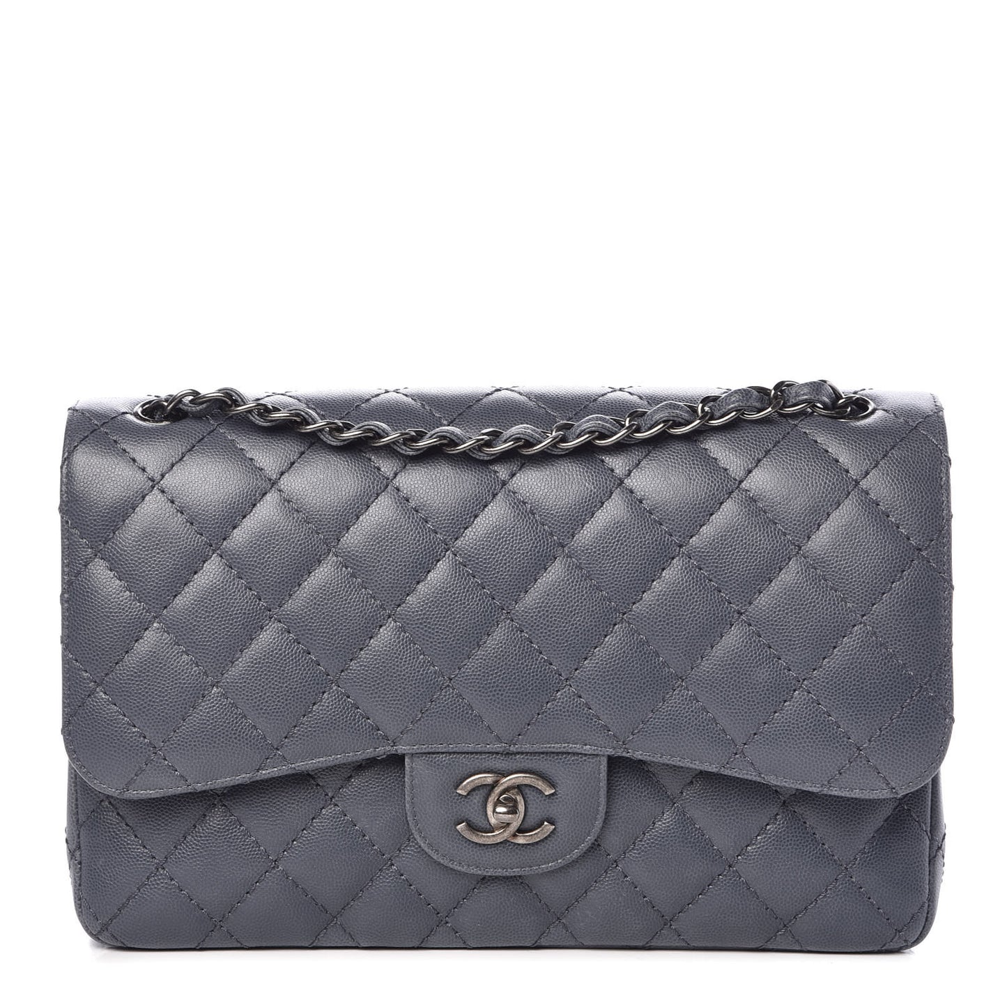 Caviar Quilted Jumbo Double Flap Blue