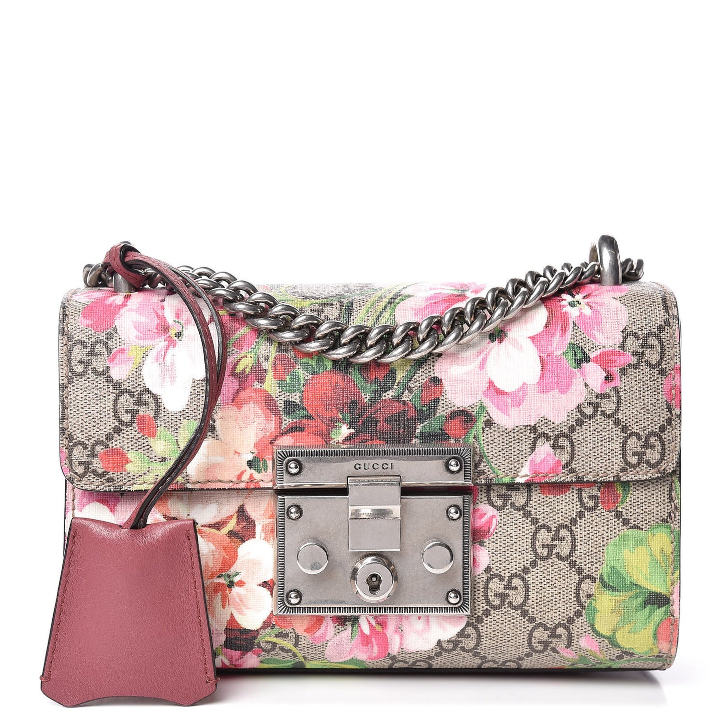 GG Supreme Monogram Blooms Small Padlock Shoulder Bag Beige Multicolor Dry Rose