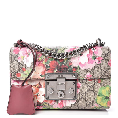 Gucci GG Supreme Monogram Blooms Small Padlock Shoulder Bag Beige Multicolor Dry Rose 1 of 9