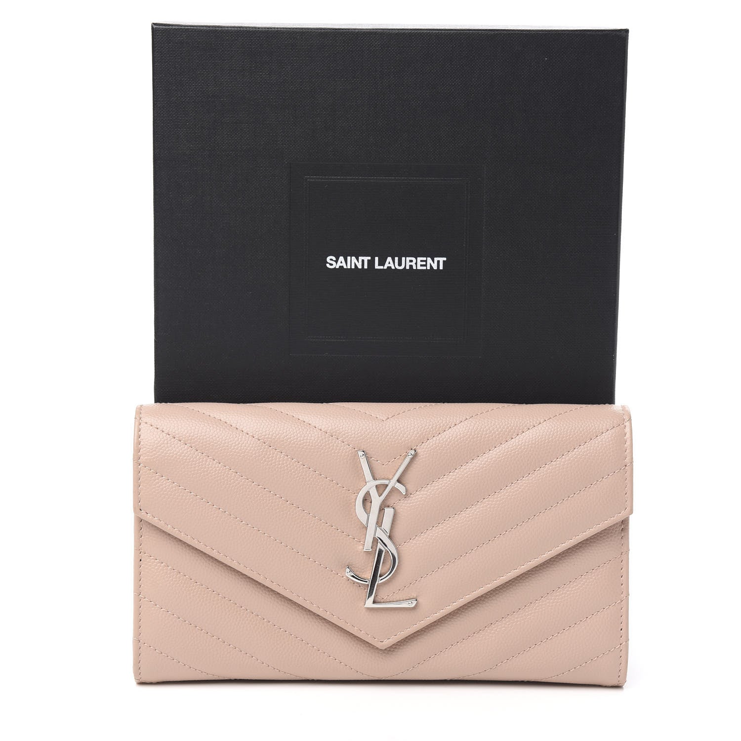 Saint Laurent Grain De Poudre Matelasse Chevron Monogram Flap Wallet Pale Pink 7 of 7