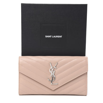 Saint Laurent Grain De Poudre Matelasse Chevron Monogram Flap Wallet Pale Pink 7 of 7