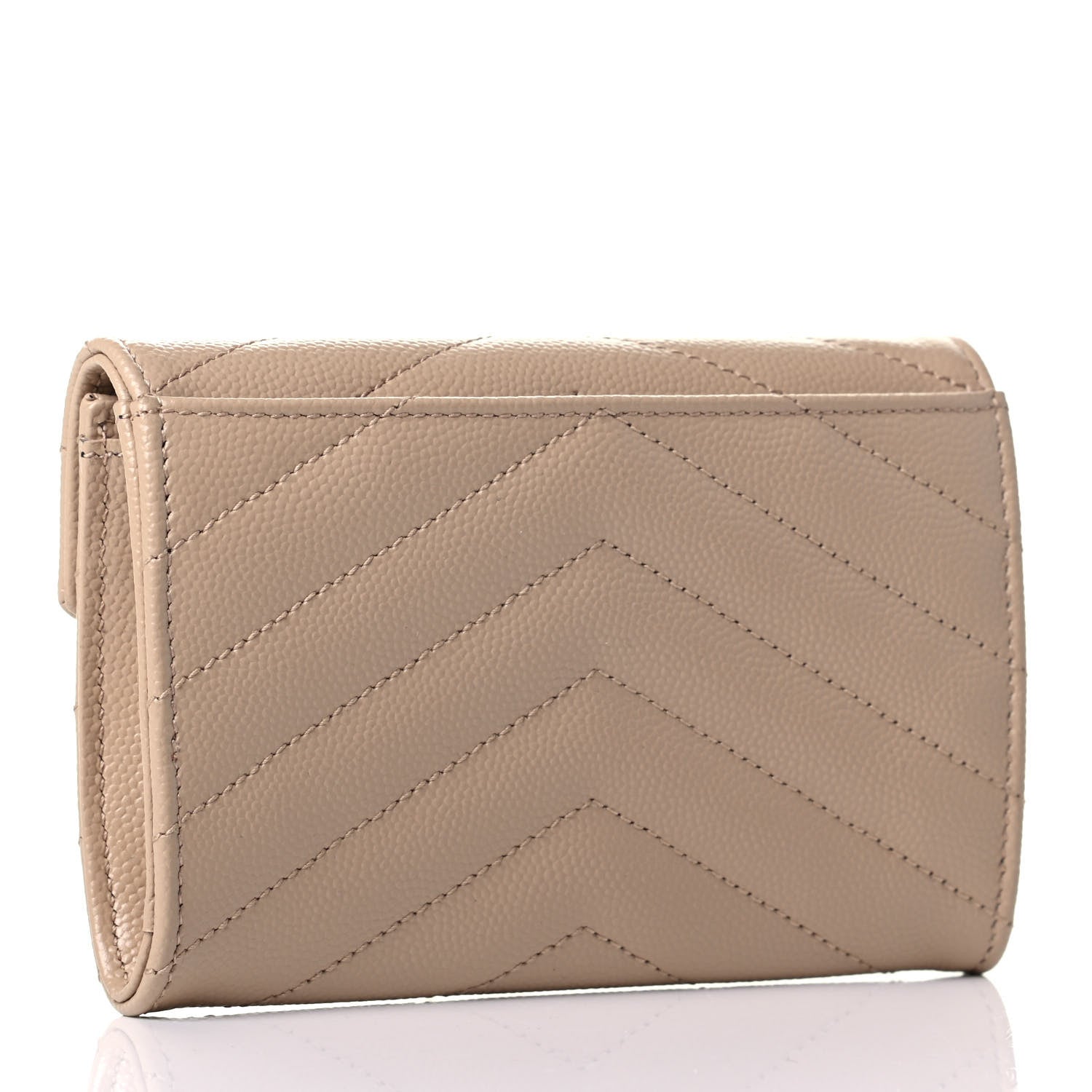 Saint Laurent Grain De Poudre Matelasse Chevron Small Monogram Envelope Wallet Dark Beige 2 of 5