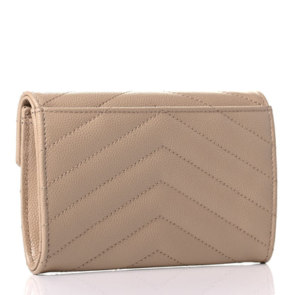 Saint Laurent Grain De Poudre Matelasse Chevron Small Monogram Envelope Wallet Dark Beige 2 of 5