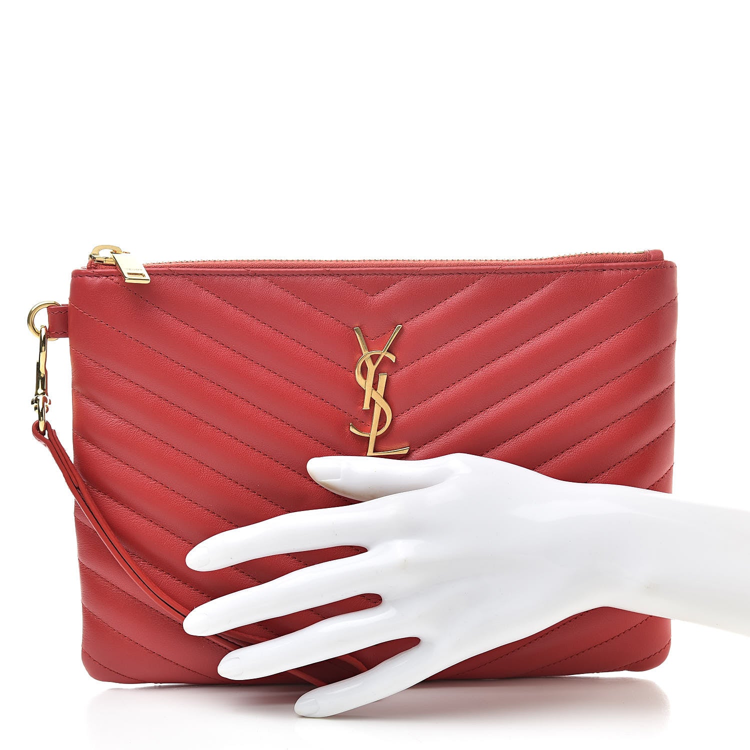 Saint Laurent Calfskin Matelasse Chevron Monogram A5 Wristlet Red 2 of 8