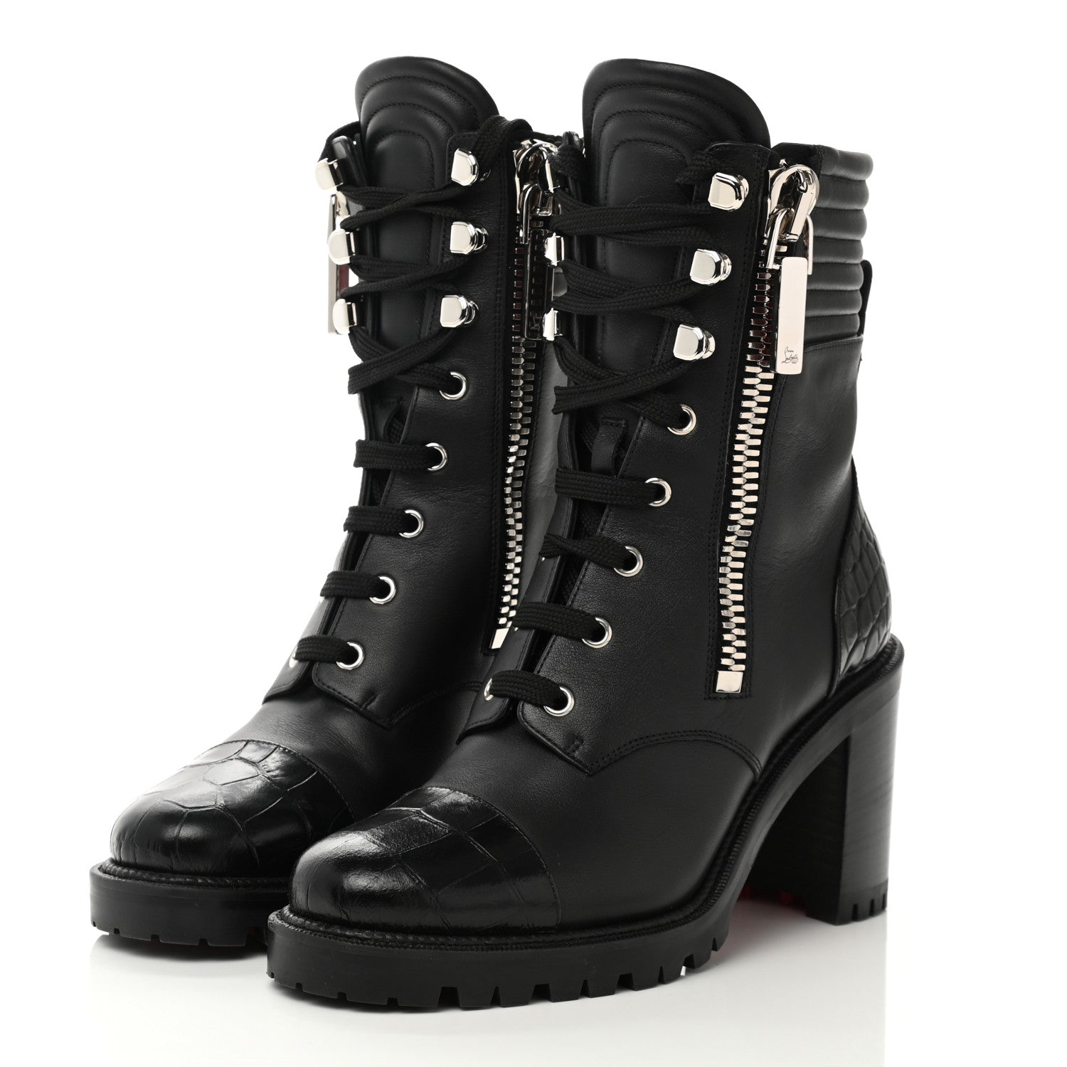 Christian Louboutin En Hiver Mixed Dual-Zip Booties 37.5 Black 3 of 7