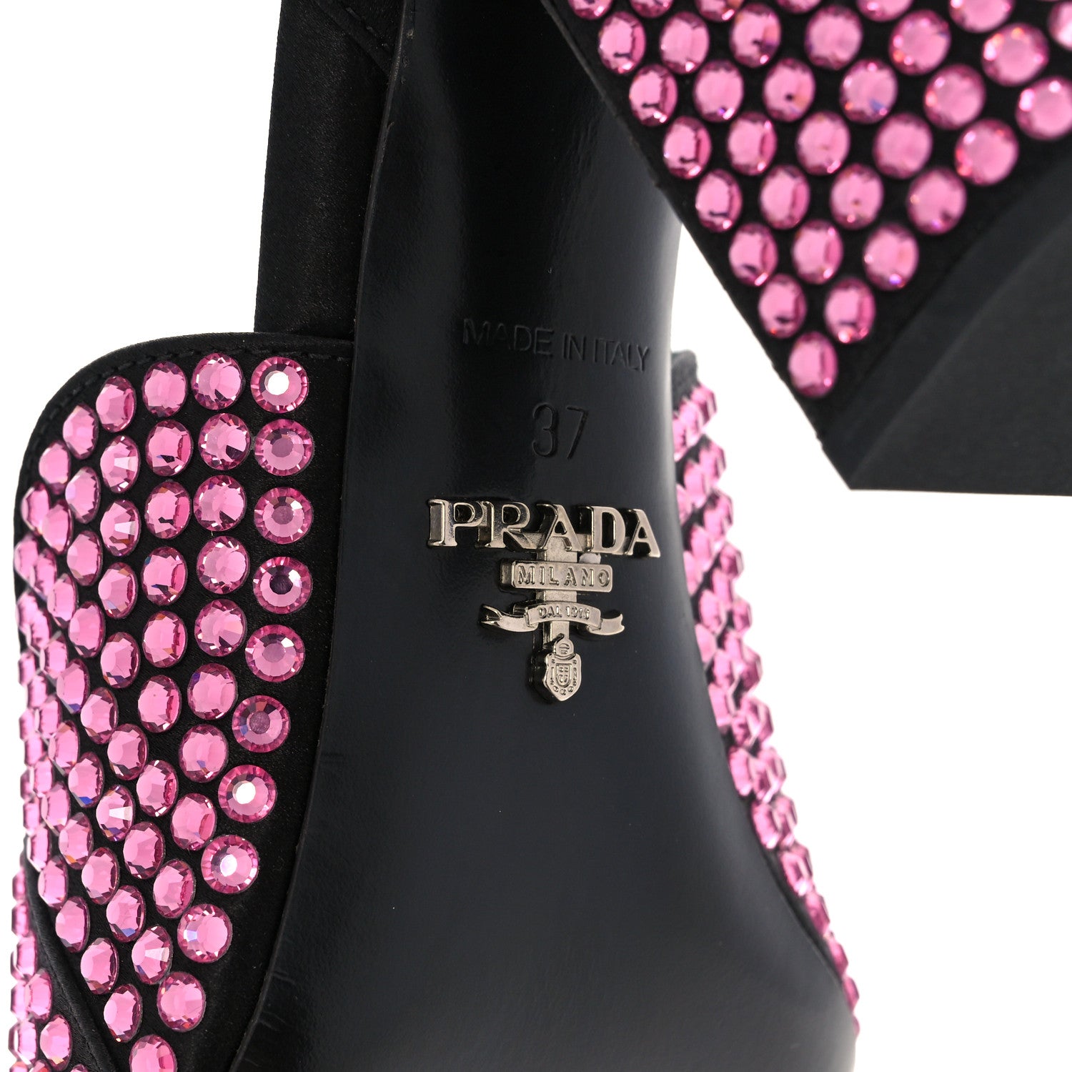 Prada Satin Crystal Ankle Wrap 105mm Sandals 37 Rosa 6 of 8