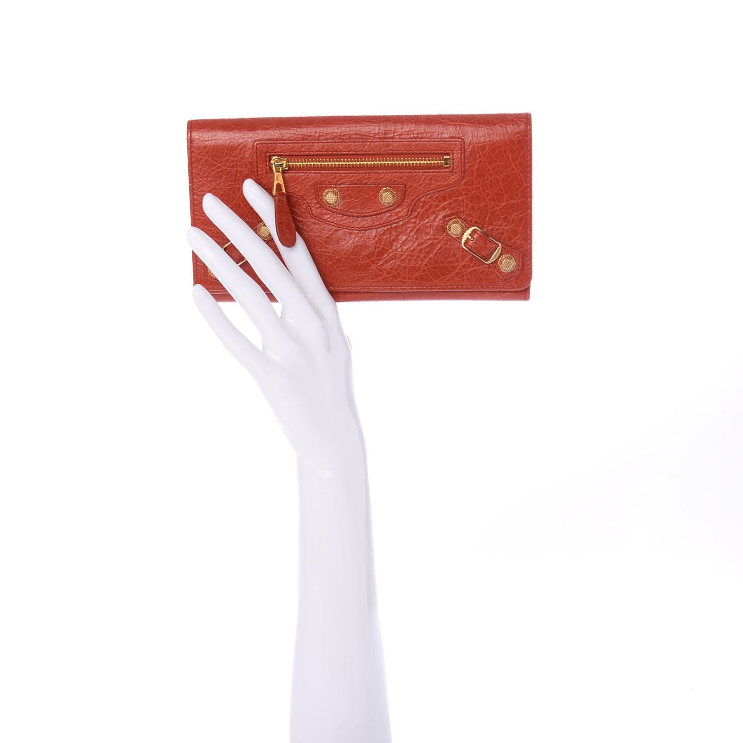 Agneau Giant 12 Gold Hardware Money Wallet Rouge Ambre